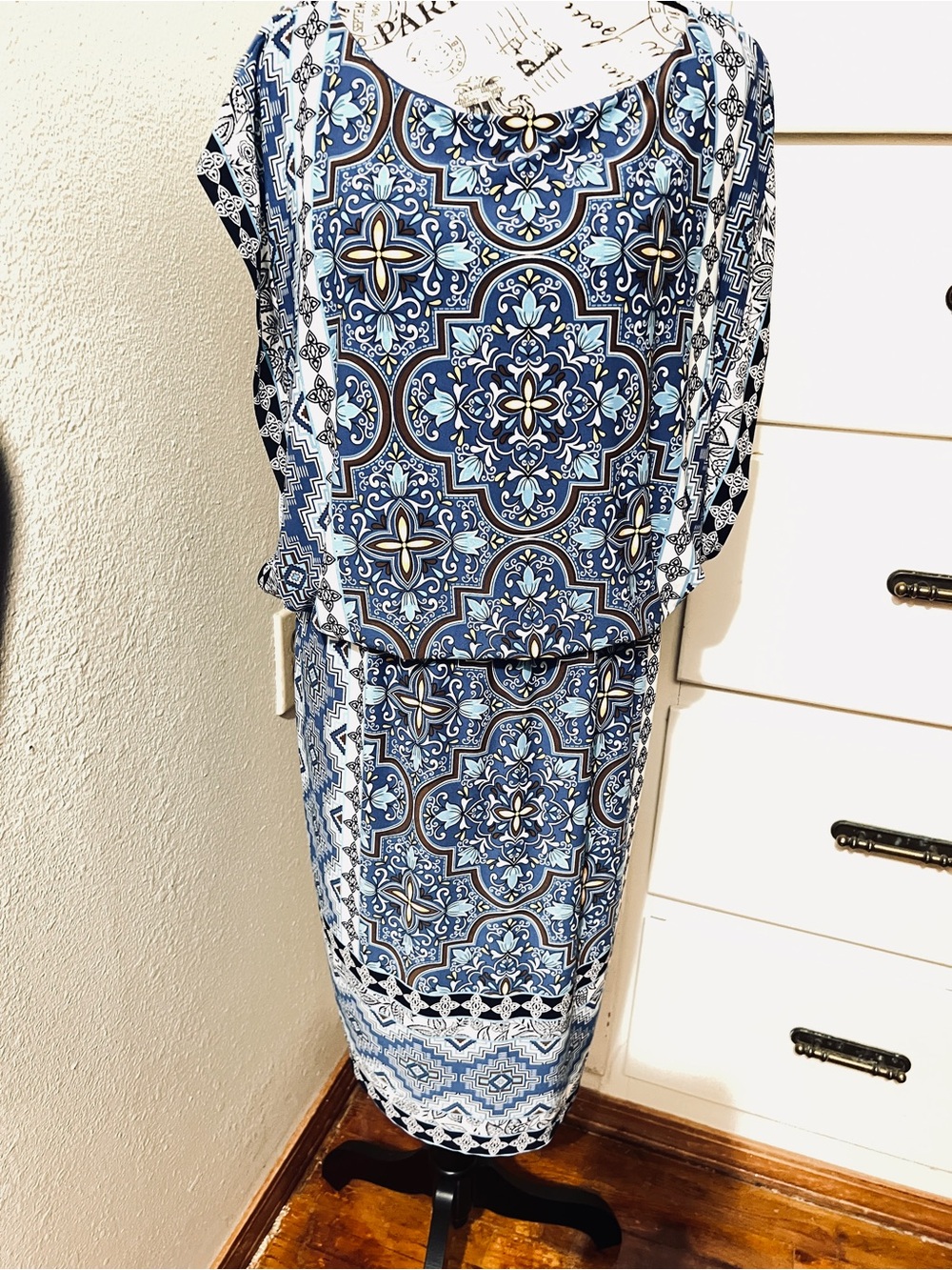 Chico's Blue & White Mosaic Midi Dress